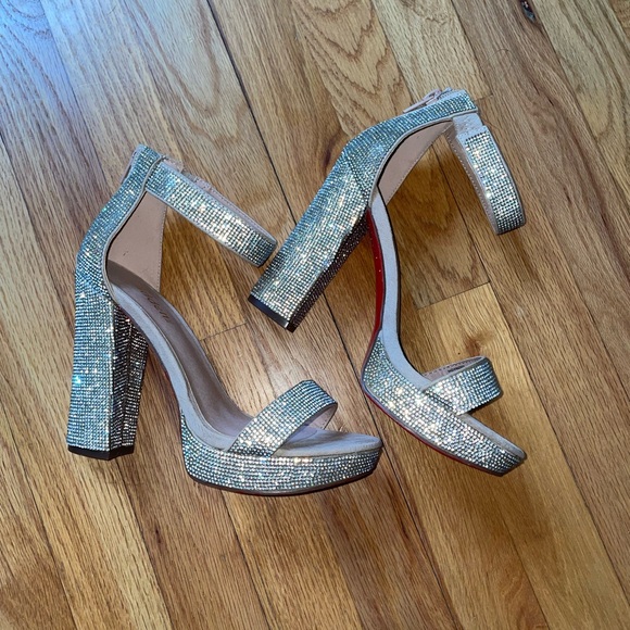 Madden Girl Shoes - Madden Girl rhinestone embellished suede block heels with red bottoms NEW